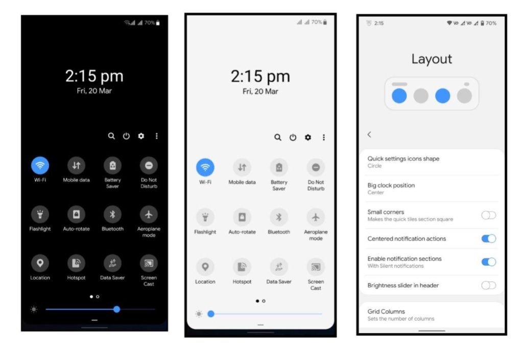 Samsung OneUI Notifications and Quick Setting UI